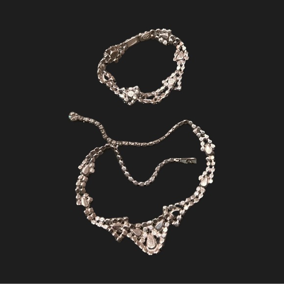 Vintage Kramer New York Signed Art Deco Rhinestone Necklace Matching Bracelet - Picture 4 of 6